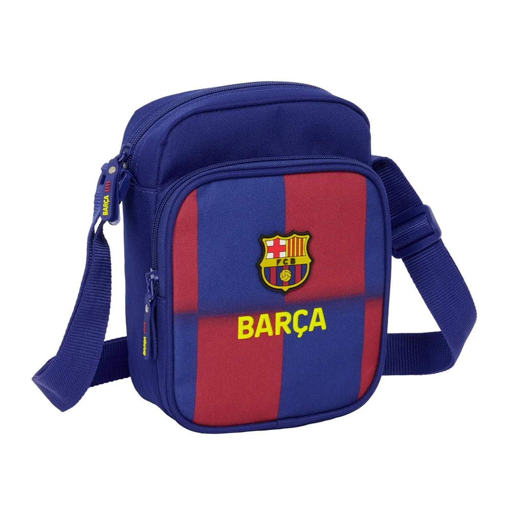 F.C. Barcelona Small Sling Bag 1st Equip. 25/26 16x22x6 cm (Safta) for kids, made of durable polyester, features an adjustable strap and secure zipper, perfect for school or outings.