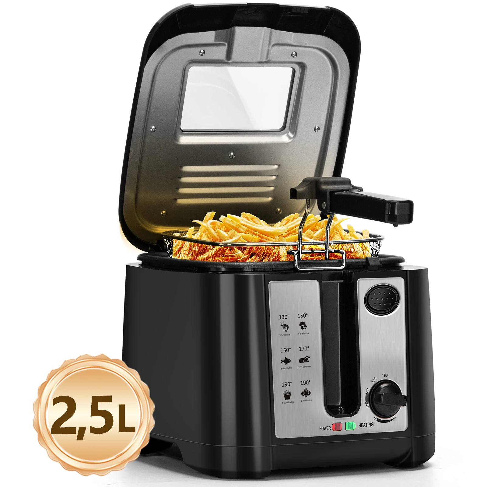 Aigostar- Freidora de Aire de 2.5L y 1650W, sin BPA, con Ven