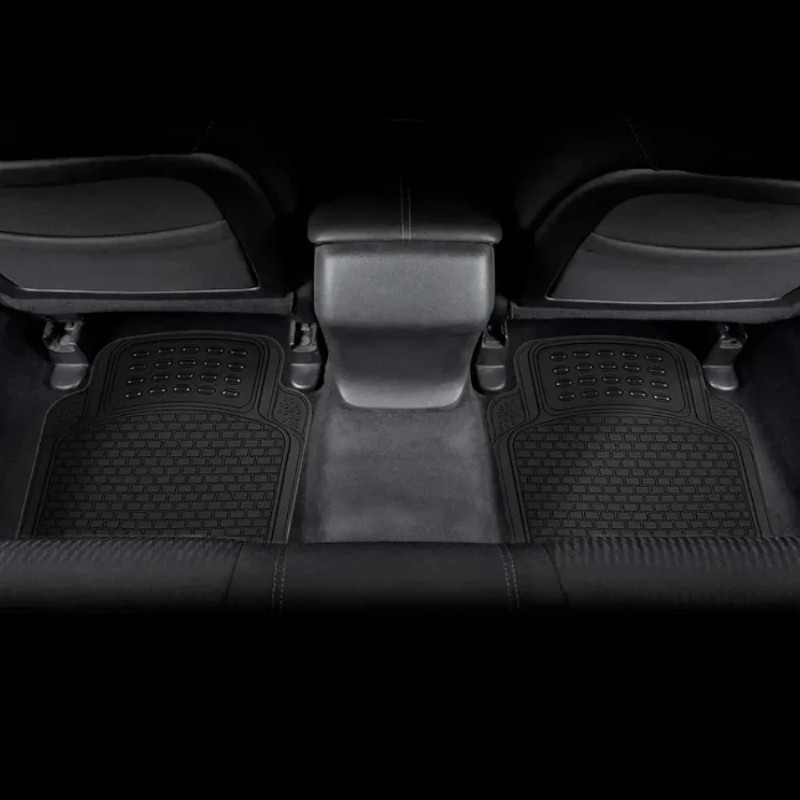 Complete Set of 4 Non-Slip Rubber Car Mats, Universal and Trim-to-Fit for Front and Rear, Black Color, Easy to Clean and Water Resistant, Offering Full Protection for Vehicle Floor.