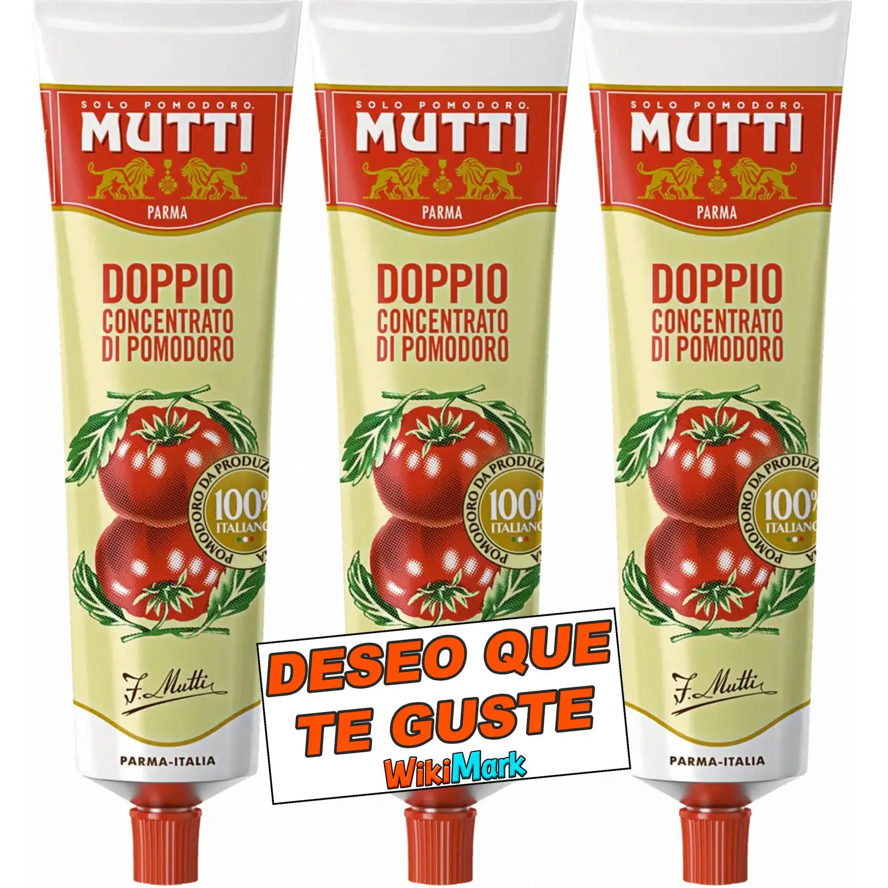Tomate Mutti Doble Concentrado en Tubo de 130 Gr. 3 Unidades. Incluye Tarjeta WikiMark Deseo Que Te Guste.