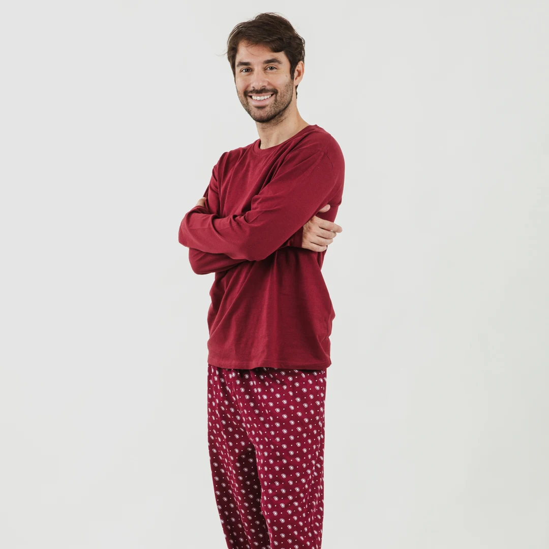 Men's Cotton-100% Pajamas, Long-sleeved T-shirt and Long Trousers +