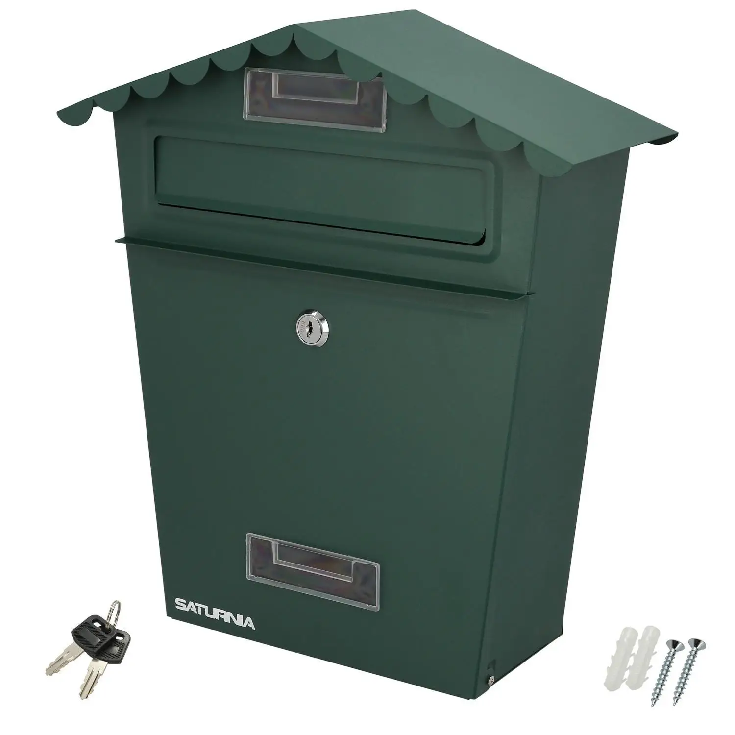 330x125x365 (alt.) mm green house exterior mailbox with roof, painted steel. Wall mailbox, letter mailbox, Post mailbox