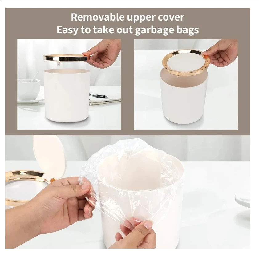 Tabletop Trash Can with Lid, 2.6L Mini Trash Can, Small Trash Can for Desk, Bathroom, Changing Table, Kitchen