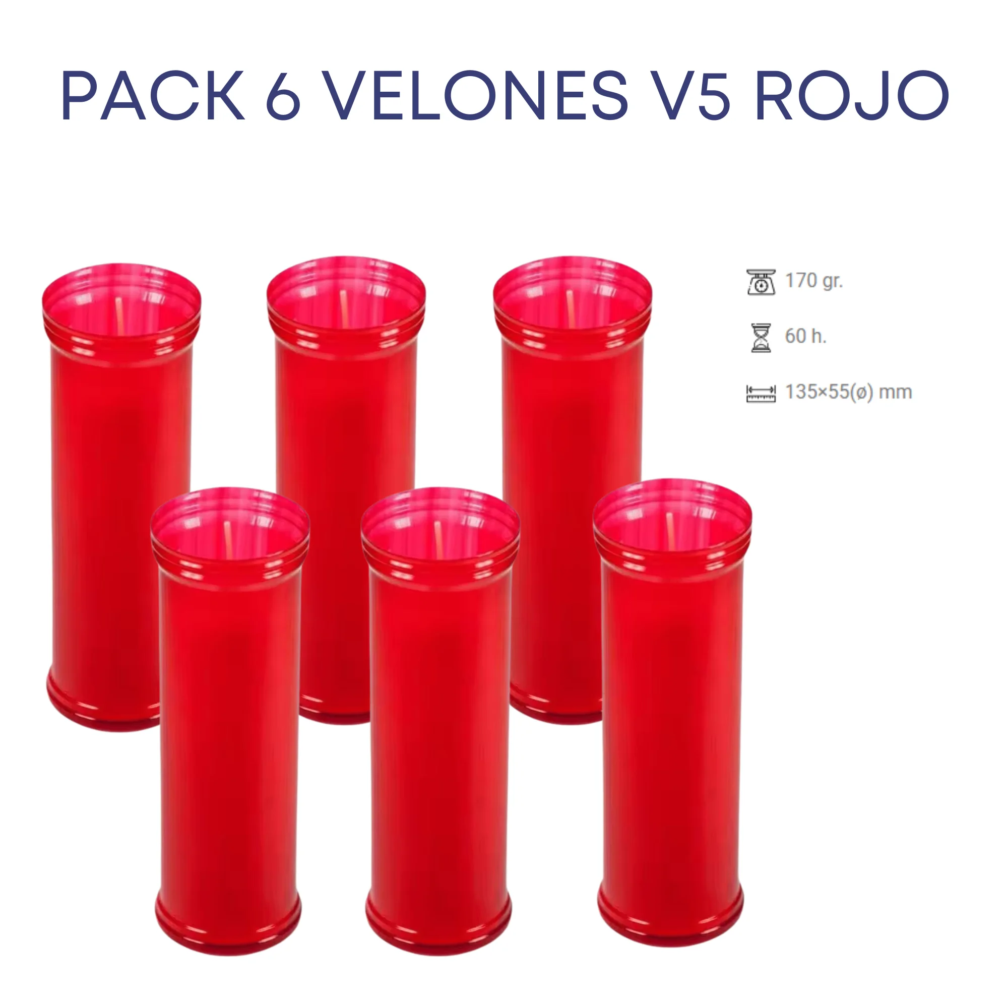 Velas Lumar - Pack 6 Velones de Santo Rojas 135x55 cm - Velas Litúrgicos de Parafina y Cera Vegetal para Iglesias y Tumbas