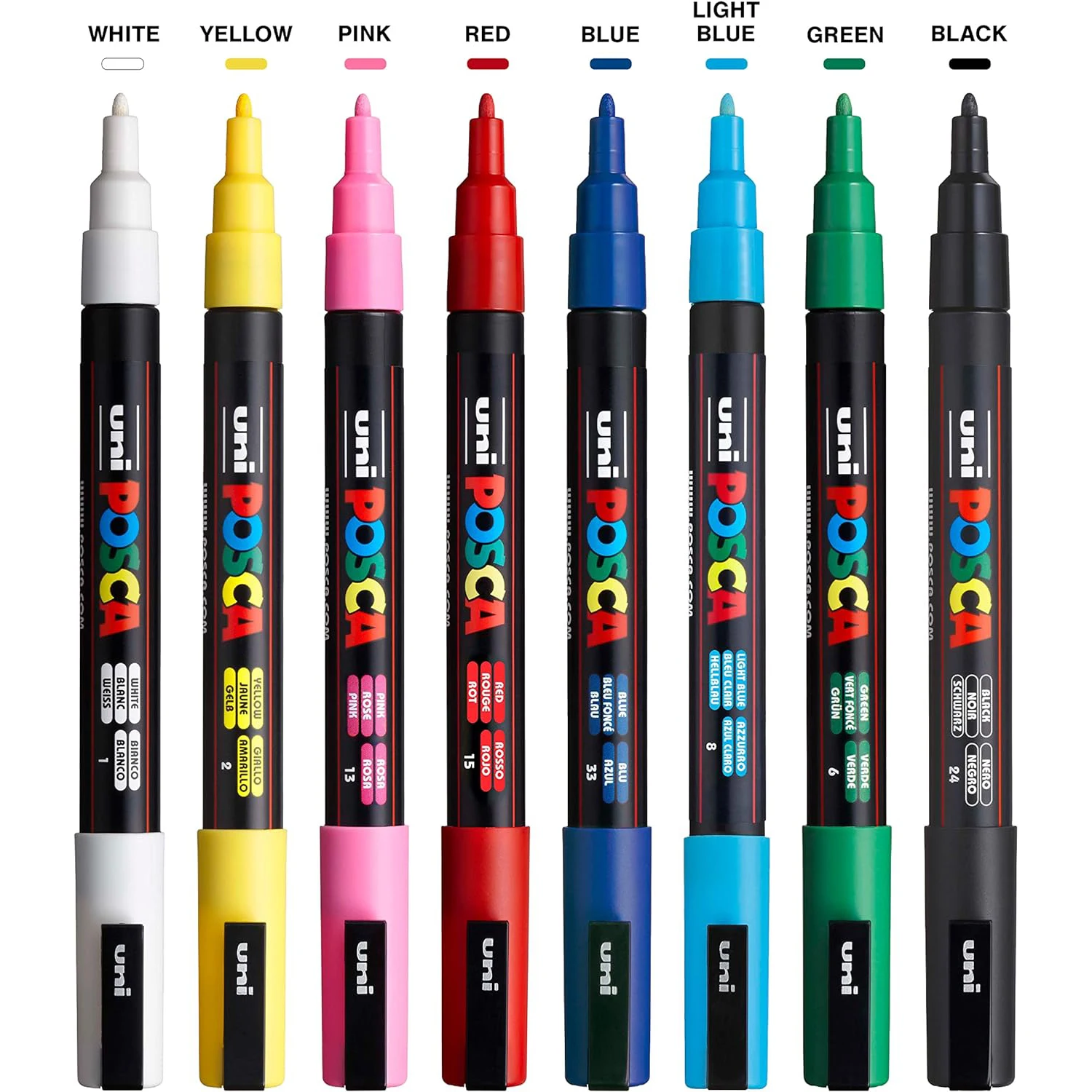 Uni-ball POSCA PC-3M/8C-case 8u-marker non-permanent thin tip 0.9mm-1.3mm assorted colors