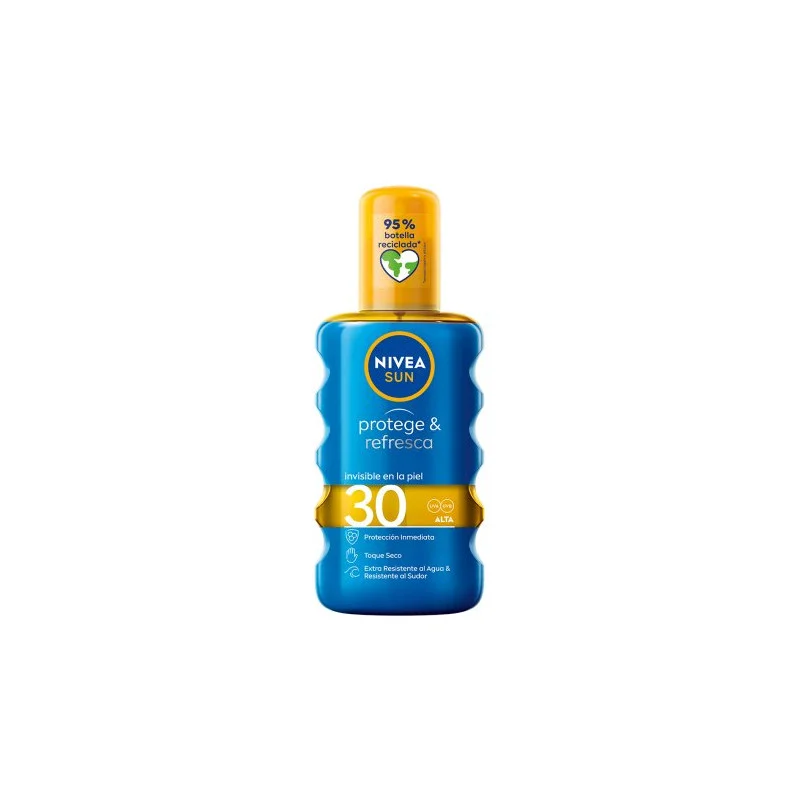 NIVEA SUN Protege & Refresca loción solar invisible, SPF-30 spray 200 ml ,extra resistente al agua aceite