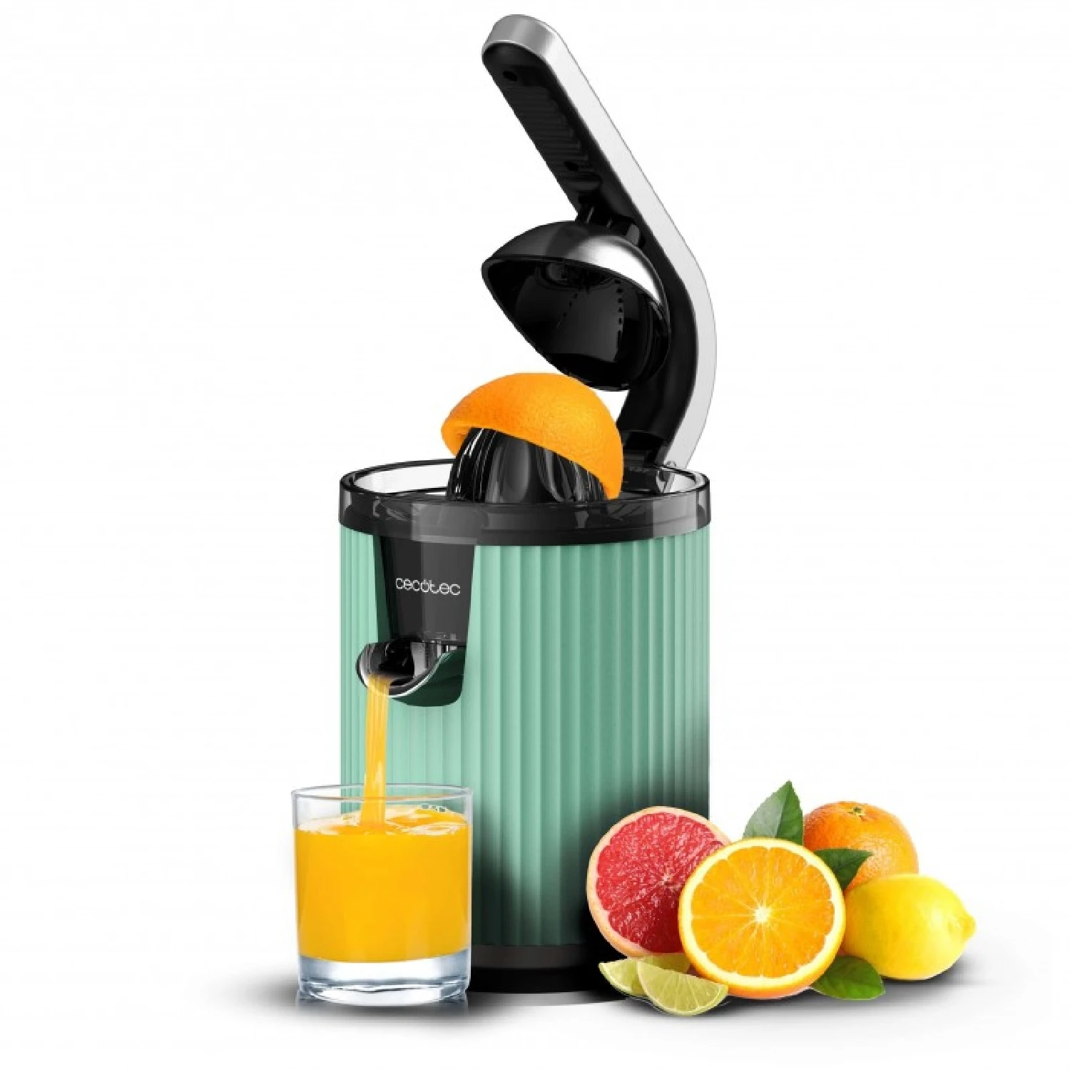 Xqueeze RetroJuice 600 Green electric orange citrus juicer 600W Retro Style Stainless Steel Filter Plastic Cone Pulp Extracting Lever Anti-drip