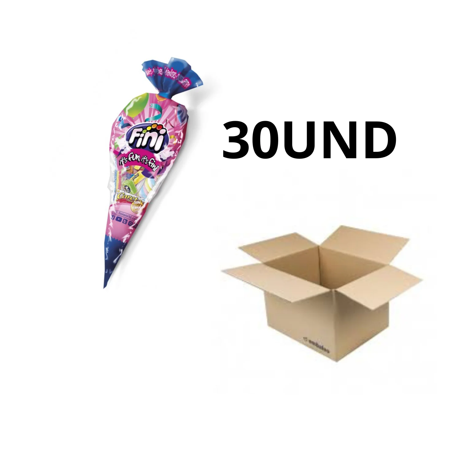Pack de 30 Conos de Chuches para Cumpleaños de Fini - Geles, Caramelos y Espumas Dulces - Regalo FINI CONO DE CHUCHES PARA CUMPLEAÑOS PACK DE 30UND /30 CONOS
