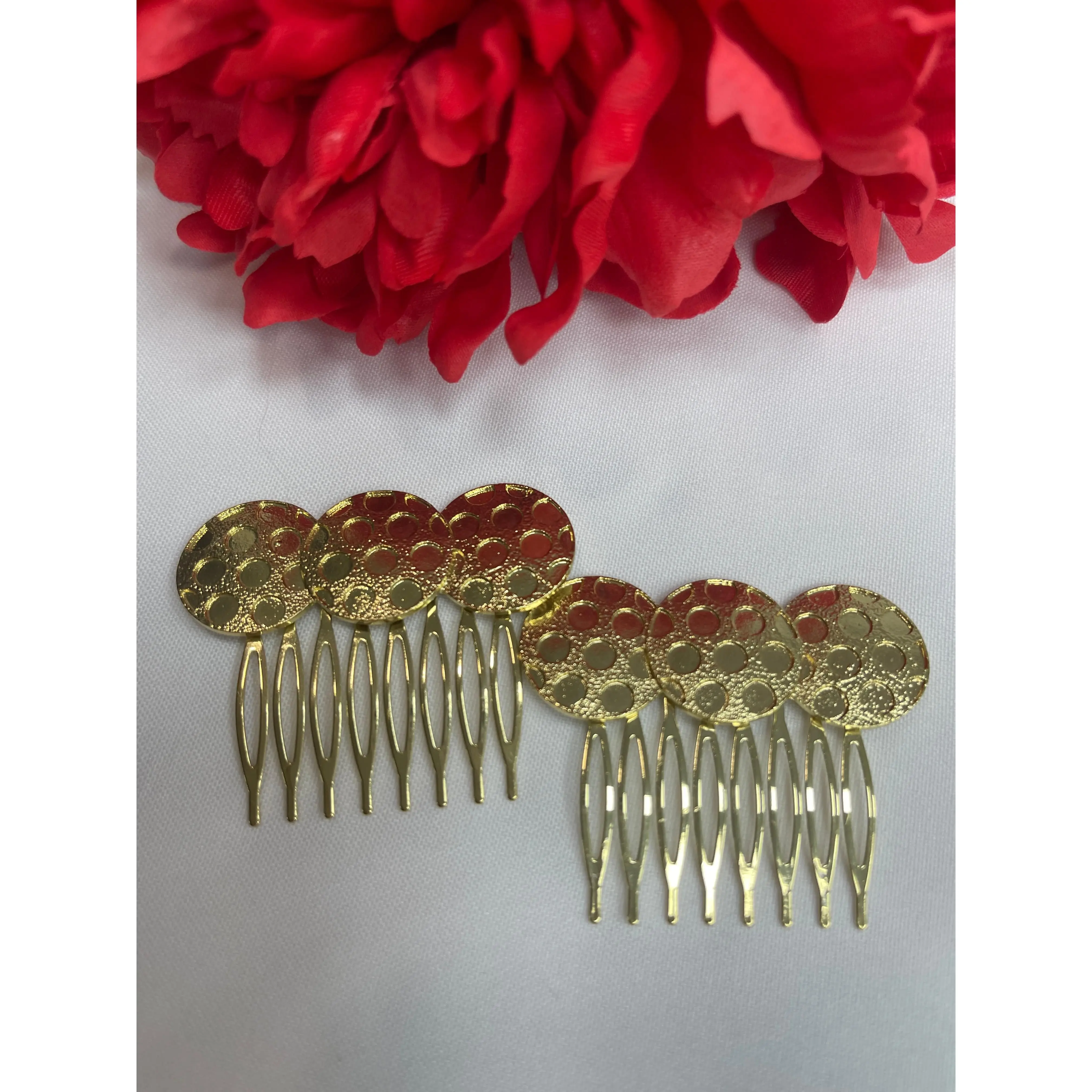 Set Peinetas Flamencas Doradas y redondas con lunares   – Complemento para Moño Flamenco Feria y Eventos