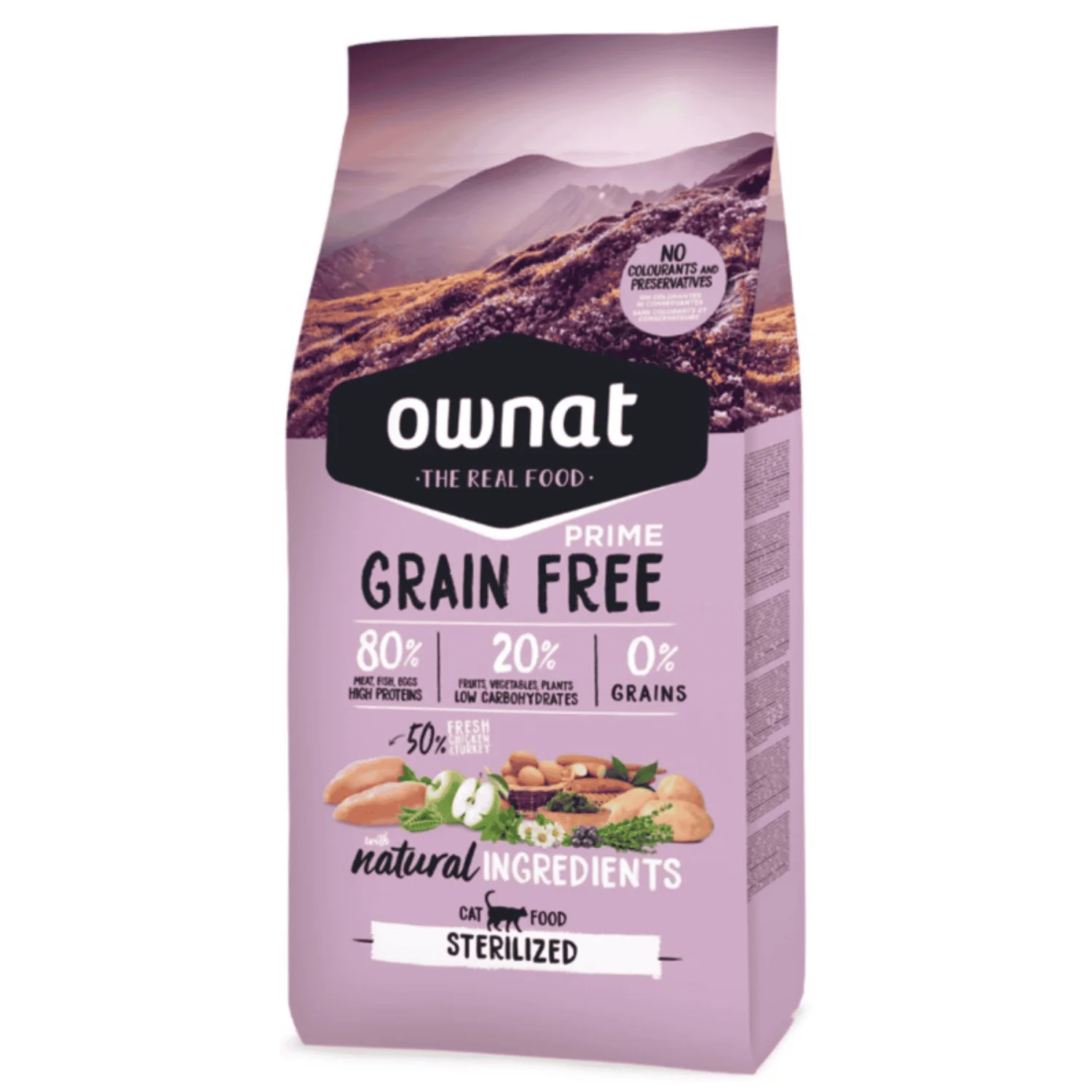 Ownat Grain Free Prime Sterilized Gatos Castrados Adultos, Pollo y Pavo Fresco, Sin Cereales, 1 kg, 3 kg y 8 kg