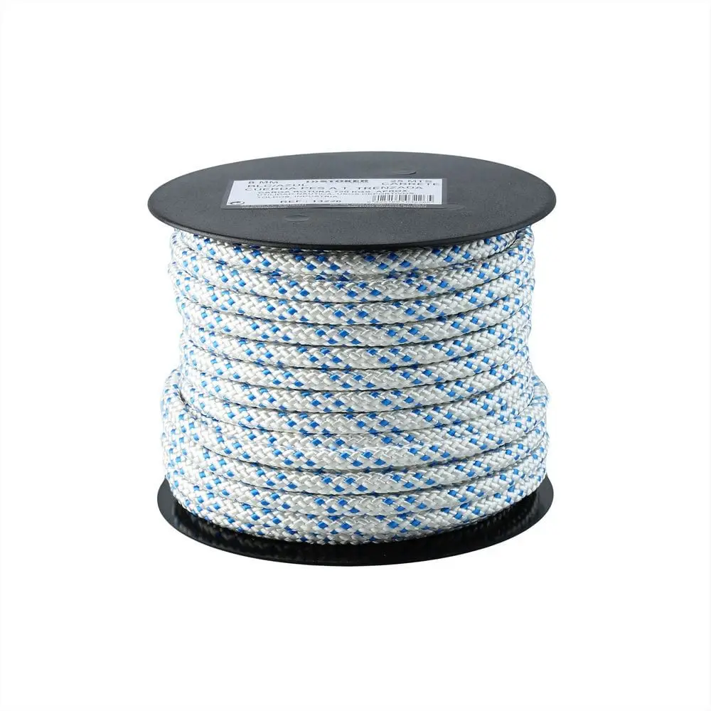 Cuerda de poliéster alta tenacidad trenzada de 25m. Diferente grosor - Acabado en color blanco y azul - Para náutica, deportes, industria.
