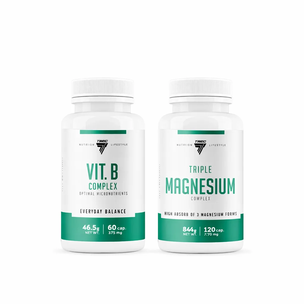 Duo Pack Recuperación y Sistema Nervioso: Trec Nutrition Triple Magnesium (120 Caps) + Trec Vitamin B-Complex (60 Caps)