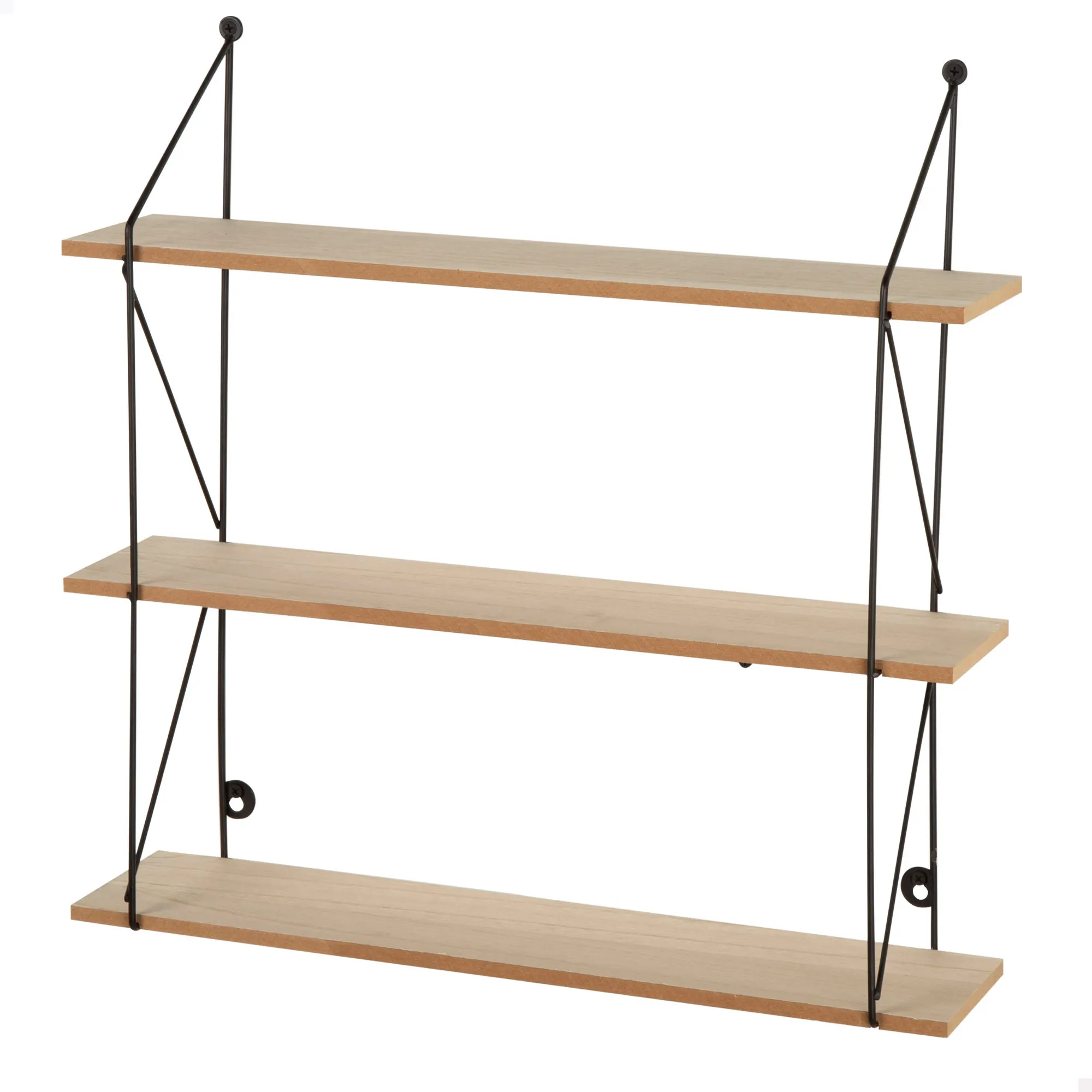 Max Home - Estantería de pared, rectangular, 50x12x49 cm, peso máximo 6 kg, 3 baldas, para colgar, estructura metálica negra, efecto madera natural, para salón, recibidor, baño, dormitorio