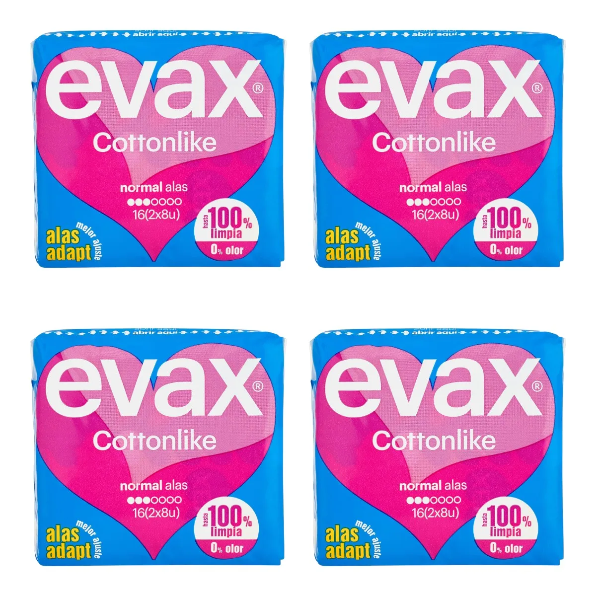 EVAX Cottonlike Normal con Alas – Pack de 4 Bolsas (64 Compresas en Total)