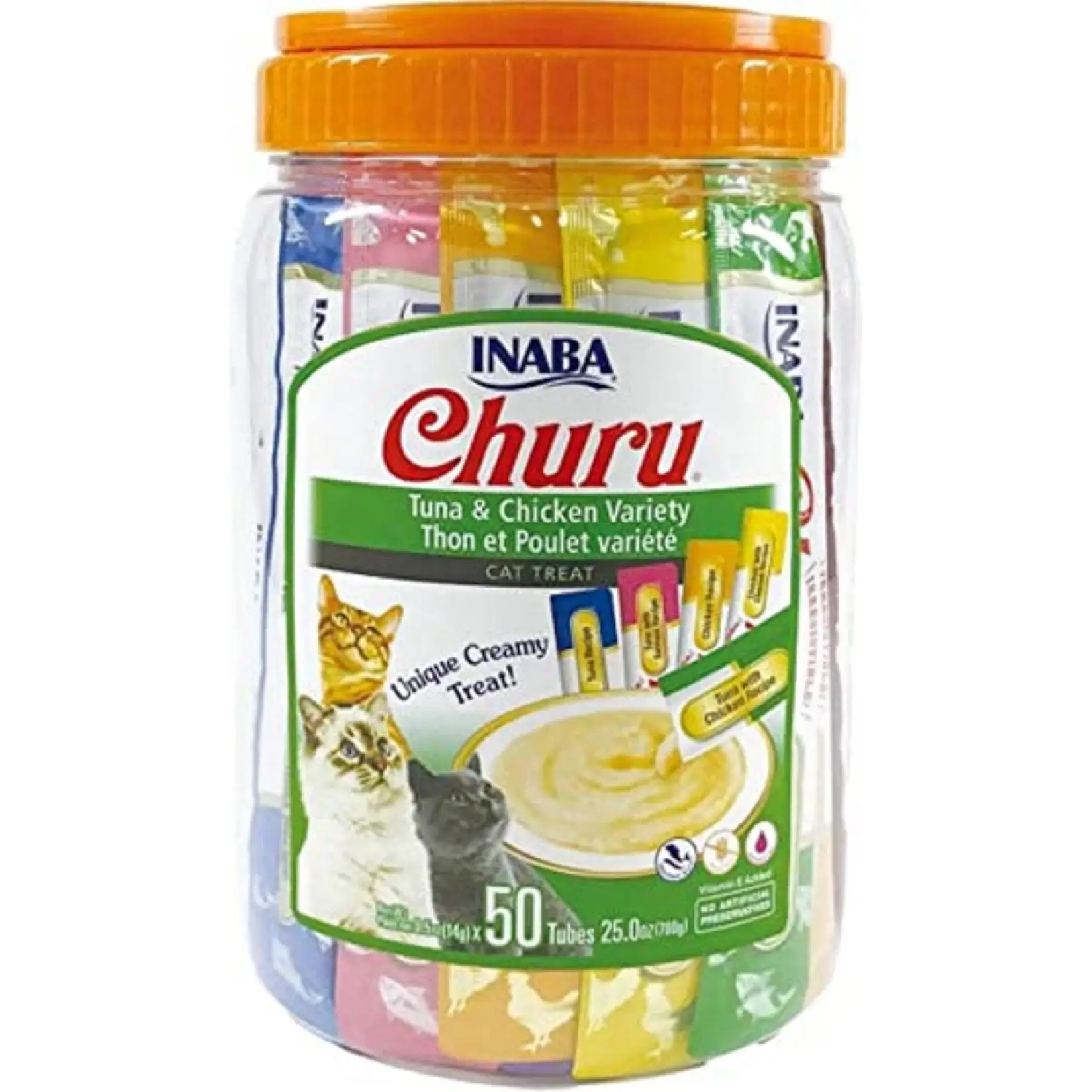 Churu Inaba Cat varieties tuna with chicken-50 tubes x 14g-Natural Cat Snack flavored with chicken and tuna-great for medicine