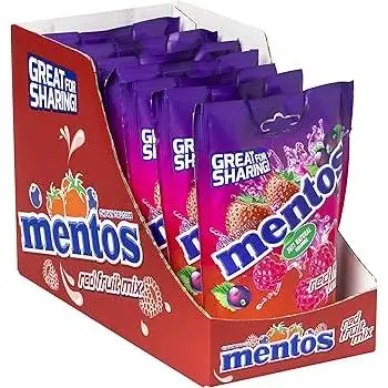 Mentos Mix Frutos Rojos, Caramelo Masticable con Zumo de Frutas - 7 bolsas de 160 gr - N / Caramelos masticables hechos con ingredientes naturales, zumo de frutas y colorantes naturales - fresa, frambuesa y arándanos