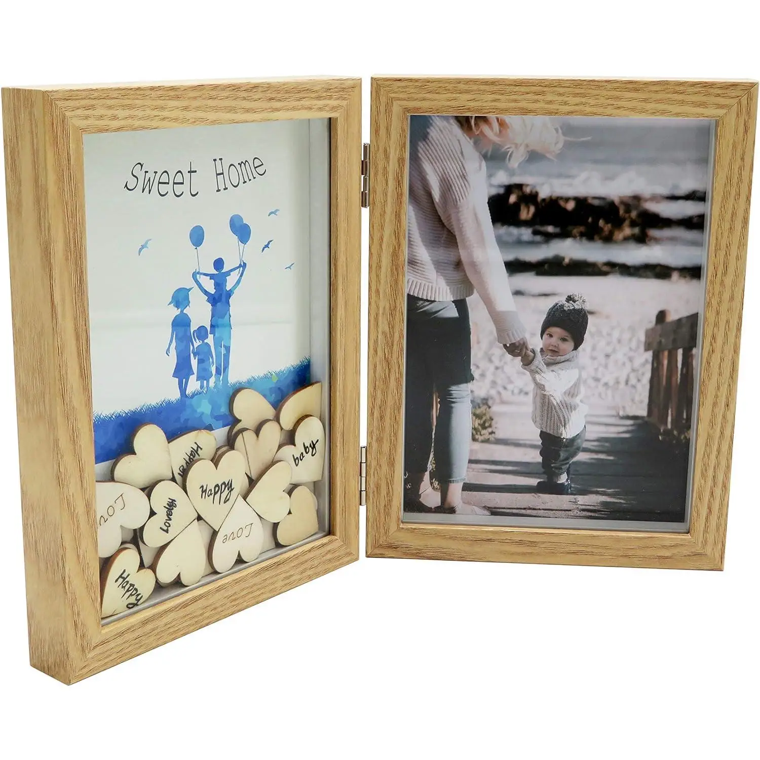 Maxia Market - Marco de foto de Madera doble multifoto sobremesa, Marcos Diplomas, Portafoto de Pared Para Decoración de Casa, Fotografías de Boda, Fotos de paisajes, Acabado Elegante