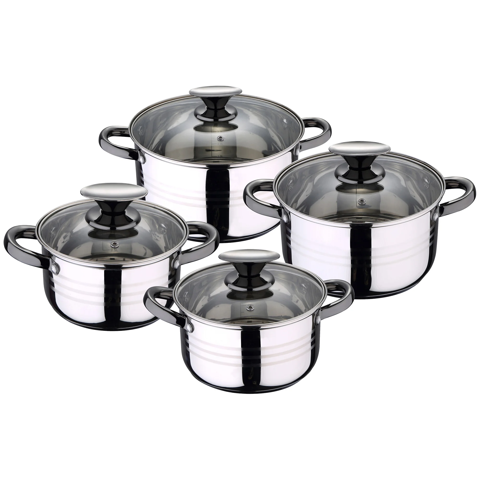 8 pieces kitchen battery (4 pans + 4 lids) in stainless steel suitable for all fires including induction collection SAN IGNACIO Premium - DINA