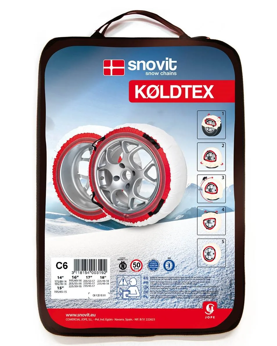 SNOVIT KOLDTEX-textile snow chain. Tourism, SUV, 4x4, van and small truck. Set of 2. ÖNORM v5121 certification.