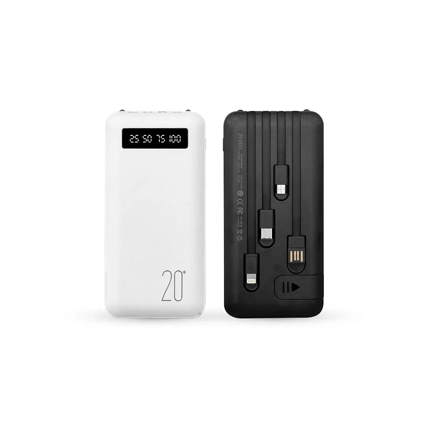 Mediawave Store Power Bank 20000mAh Caricabatterie Rapido Portatile con 4 Cavi Inclusi USB