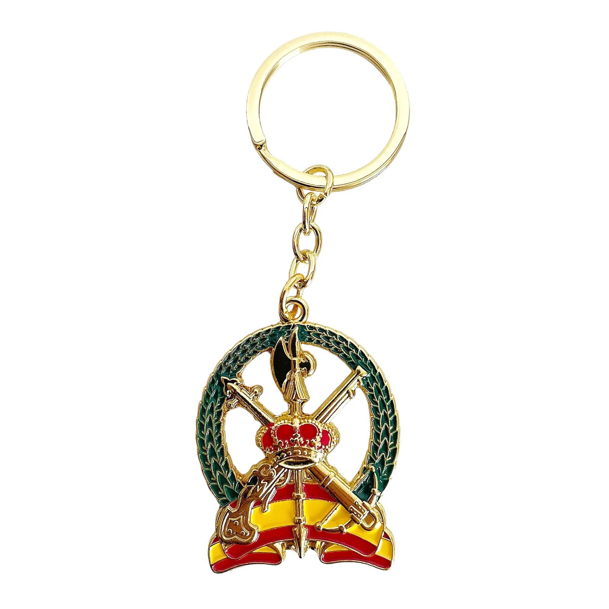 Legion of Spain keychain with emblem of the laureate Legion and flag of Spain in color-enamel effect on Golden zamak-measures 11 cm with keychain-4,5x3,5 cm the charm-weighs 30 grs.