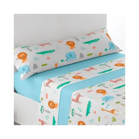 Juego de sábanas ligero, suave, fresco. Infantil, Azul, Juego de Cama 100% Microfibra tacto Satén. Cama de 90 Panda, Leones, Animales. Primavera, Verano. Dormitorio Elegante, Alegre, Colorido,Luz.