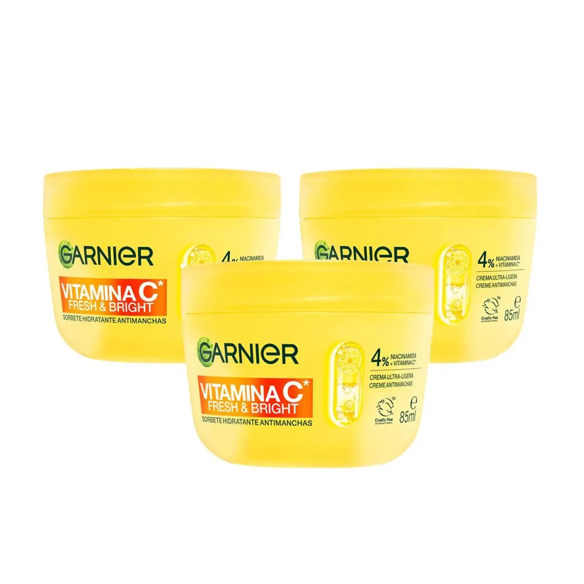 Garnier | Vitamina C Fresh & Bright Sorbete Hidratante Anti-Manchas Crema 3x85ml