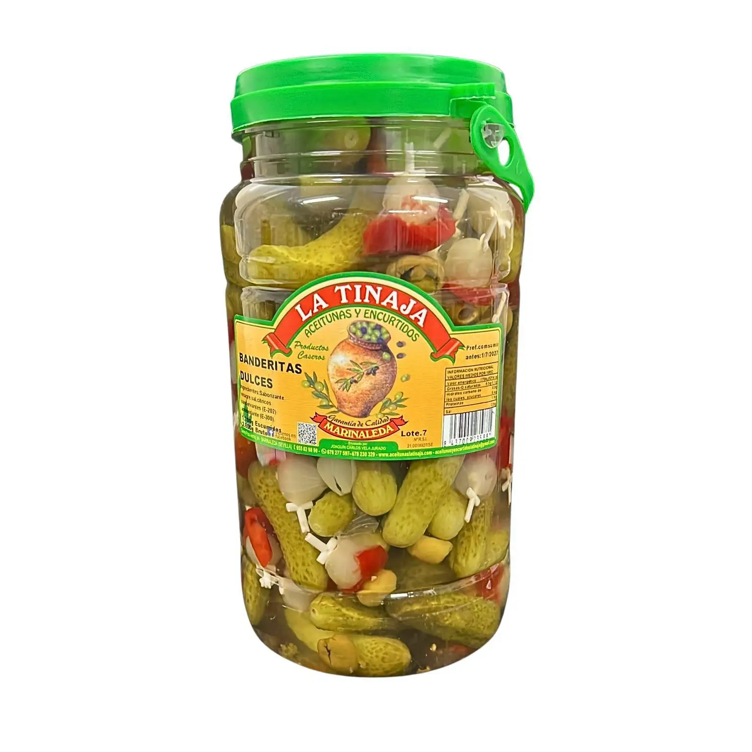 Banderillas Dulces La Tinaja, Garrafa 2,9kg, Aceitunas y Pepinillos, Snack Clásico Aperitivo, Formato Ahorro XXL