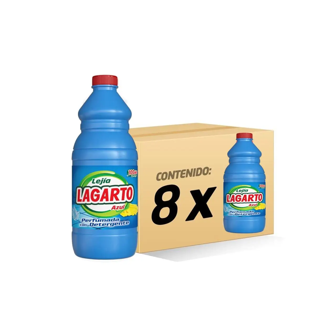 Lagarto Lejía con Detergente, Azul, Paquete de 8 x 1500 ml, Total 12000 ml