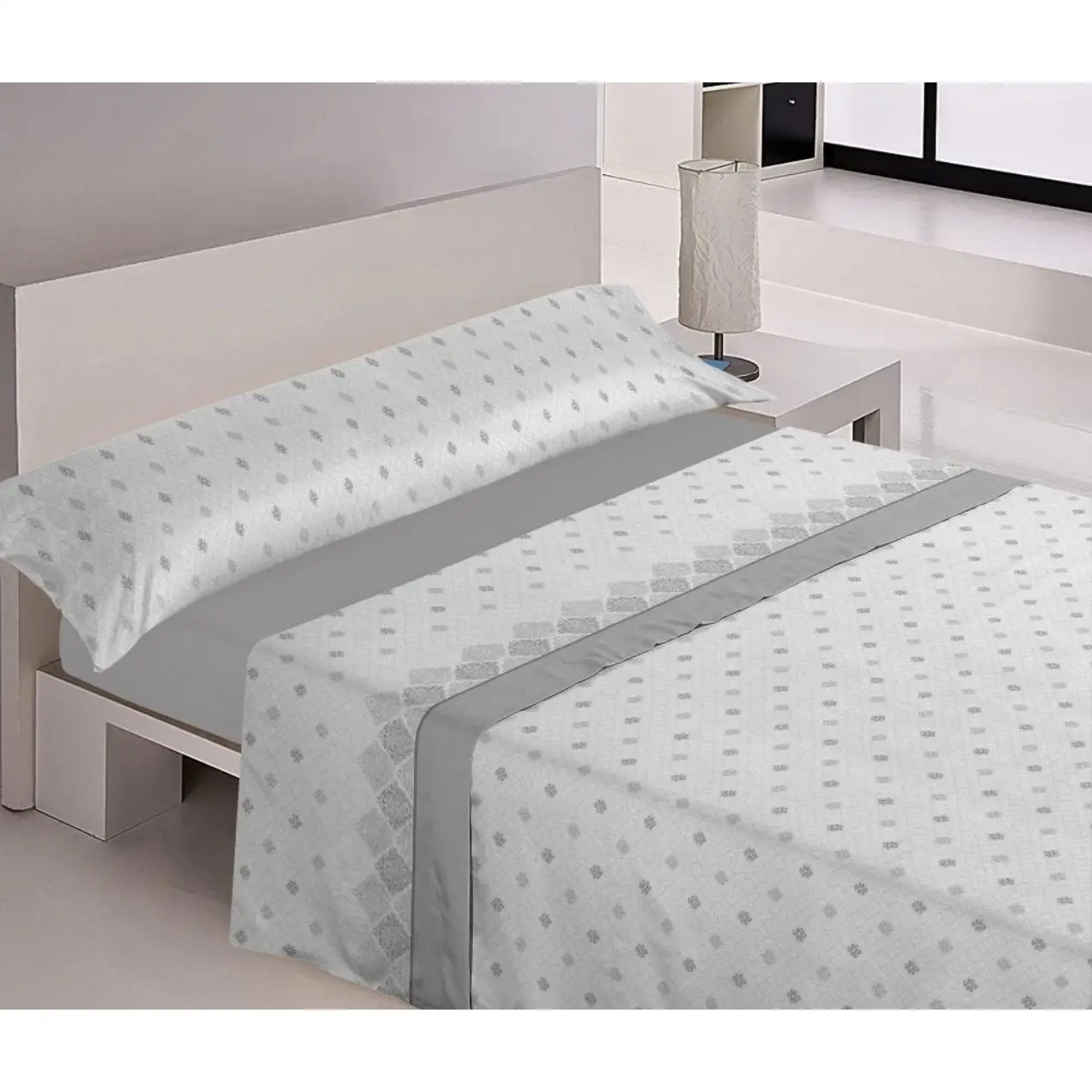 Sábanas verano cama 150cm -Suaves y Económicas de Microfibra Anti-perli - Margarita Gris. (Articulo Rotativo) Mercatienda.es