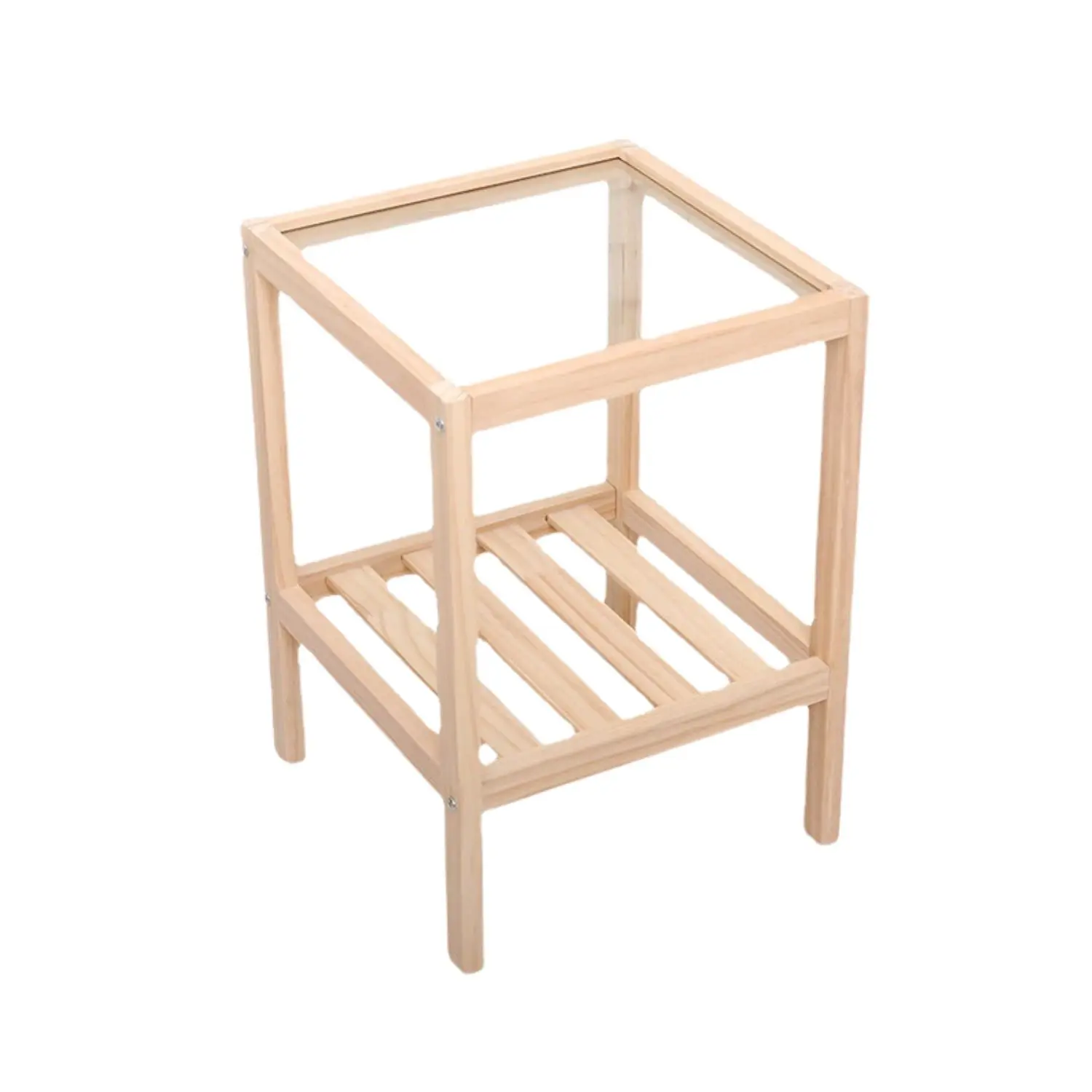 LUTODY - Mesa de centro, Auxiliar, Madera maciza con cristal, 2 niveles, Estilo nórdico, Ideal para dormitorio, salón, habitación y recibidor