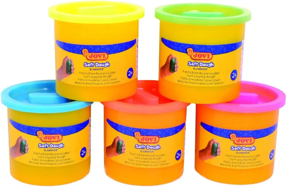 Jovi soft dough plasticine blandiver 5 jars of 110gr neon colors in case