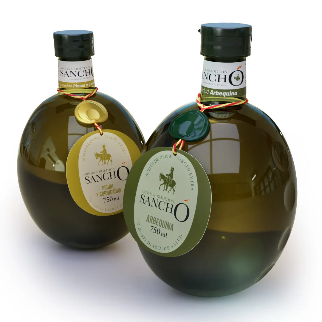 Pack Dúo Aceite de Oliva Virgen Extra Picual y Arbequina 2x750 ml - Sancho Aroma & Tradition, AOVE Premium Español con Denominación de Origen Protegida Campo de Montiel, Envase PET Reciclable