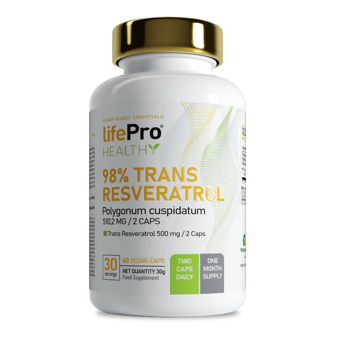 LIFE PRO NUTRITION TRANS RESVERATROL 98% 60 CAPS | Vegetable polyphenol | Vasodilating action | Prevents cell oxidation