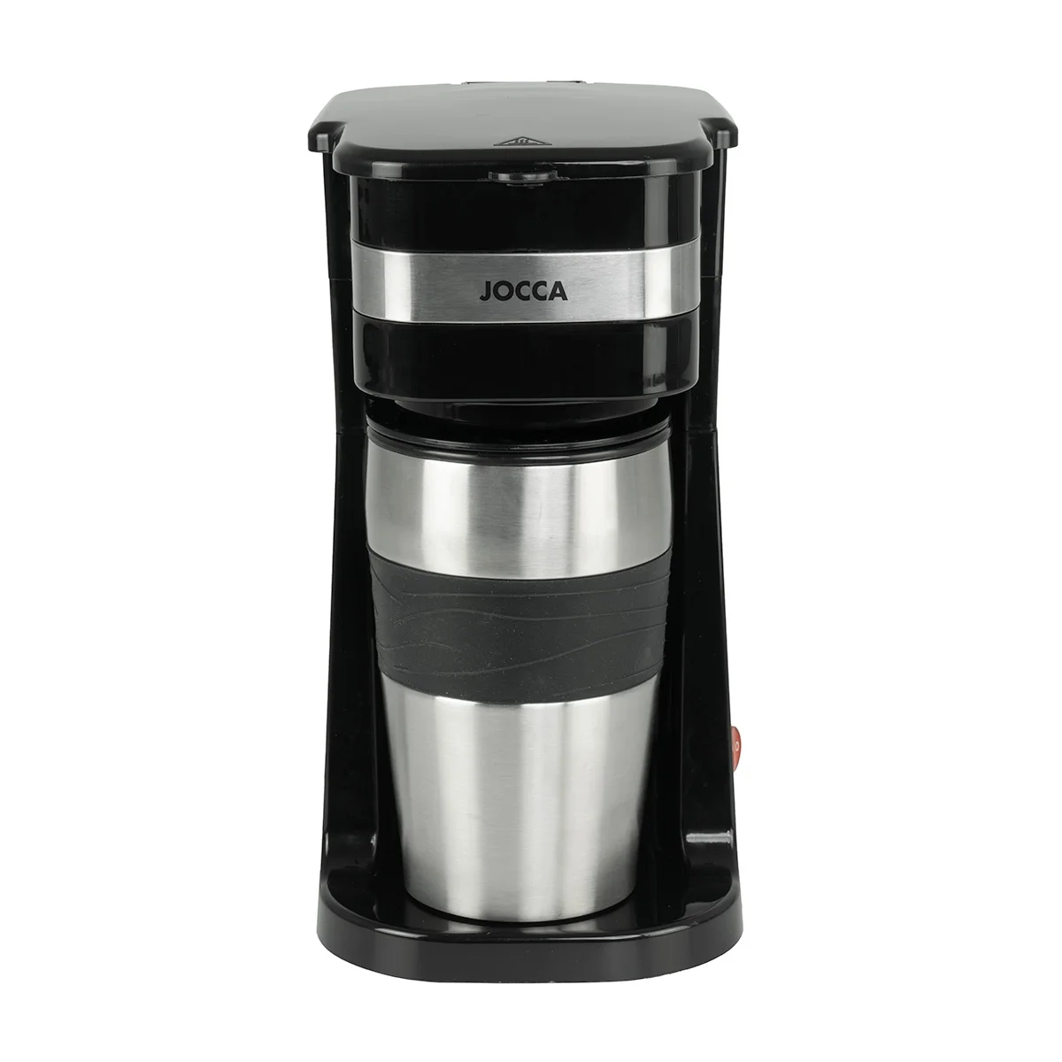 Cafetera de goteo individual Jocca con taza térmica de viaje 420 ml, filtro de malla reutilizable, apagado automático, interruptor ON/OFF con luz y termo de acero inoxidable apto para portavasos de