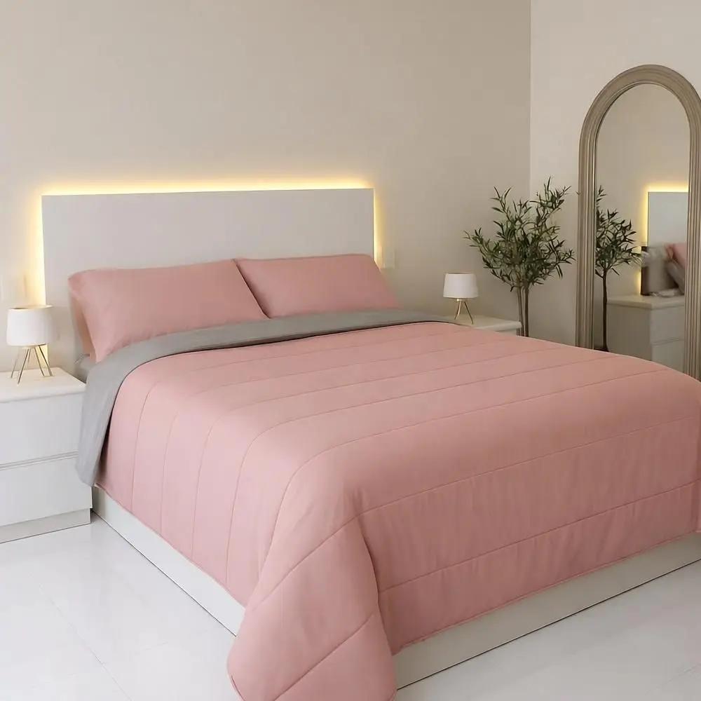 OSPATEX Edredón Nórdico Bicolor Reversible color Rosa Palo/Gris claro Tacto Seda cama 90,105,135,150. Relleno Fibra 350 gr/m2 Fabricado en España