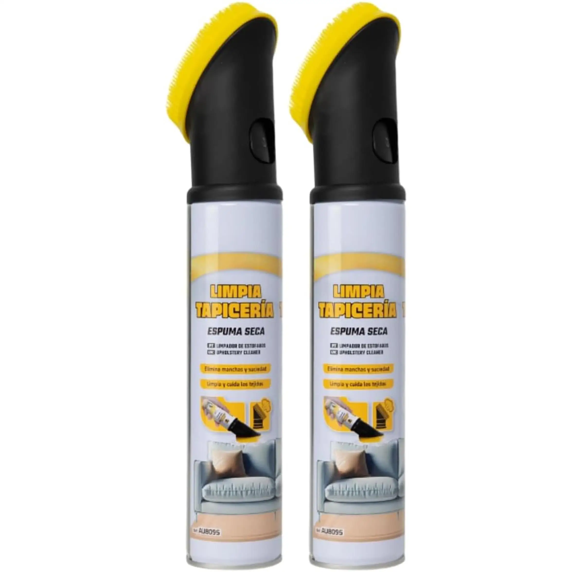Pack 2 Limpiador de Tapicería en Espuma Seca con Cepillo Integrado – Limpieza Profunda para Sofás, Alfombras y Sillones, Fórmula Anti-Olor con Fragancia Fresca, Elimina Manchas sin Dejar Residuos,