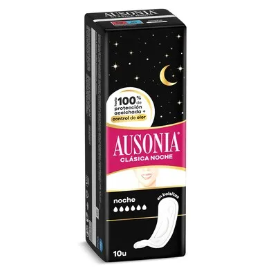 PACK de 8 - Compresa Ausonia Clásica Noche Super Plus 8 x 10 unidades
