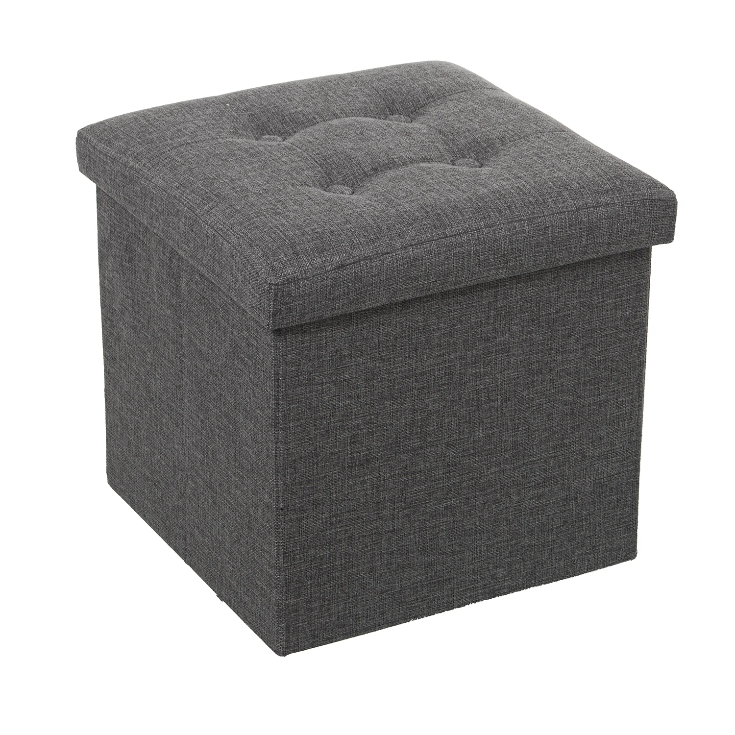 Puf plegable poliester gris oscuro almacenaje 38x38x38cm