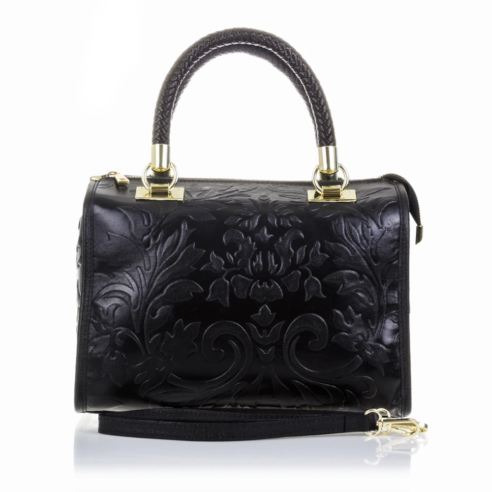 Firenze Artegiani. Emanuela bolso tote mujer. Piel auténtica Gamuza grabado geométrico grande. Made