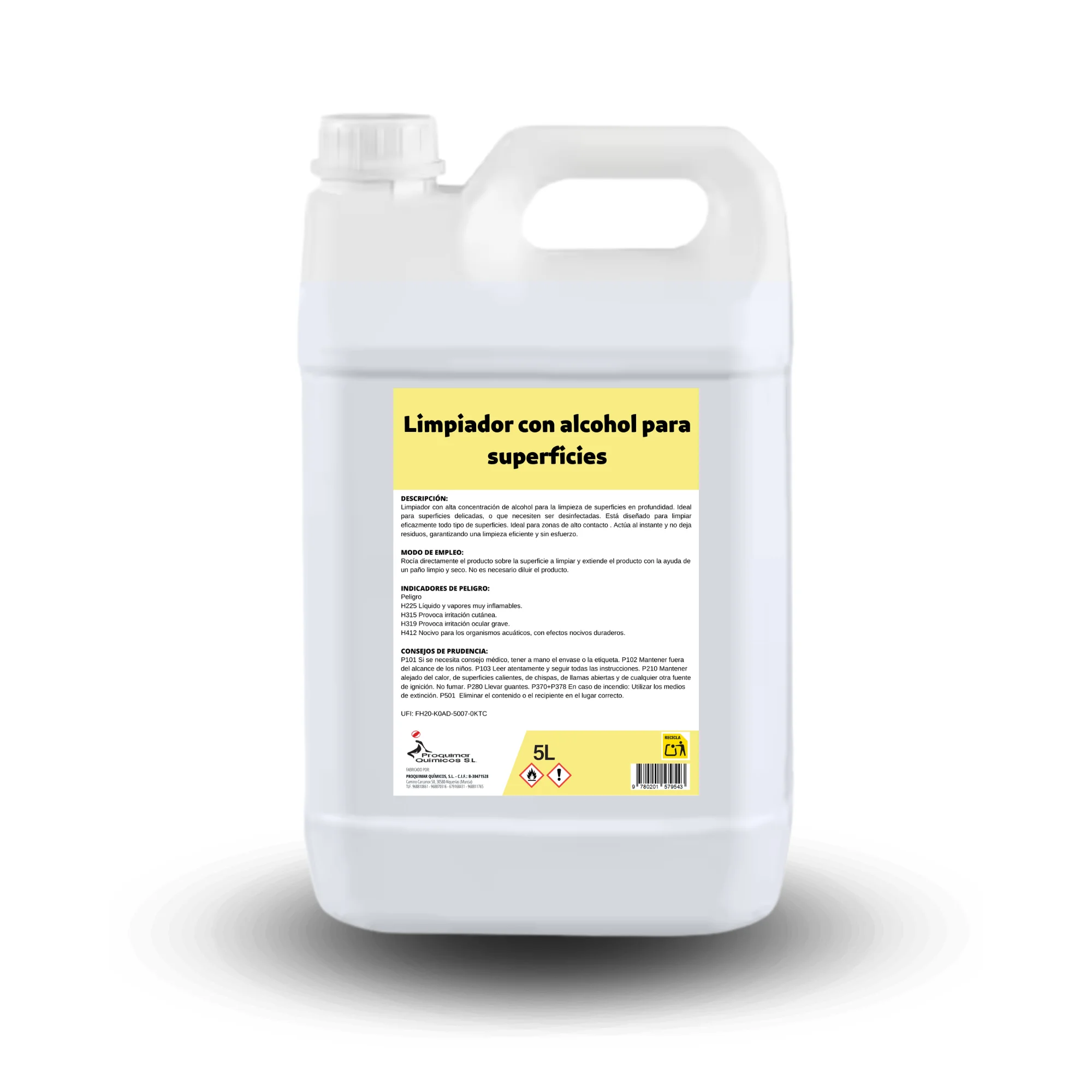 Proquimar | Limpiador Hidroalcohólico 70% Alcohol - Garrafa de 5 Litros