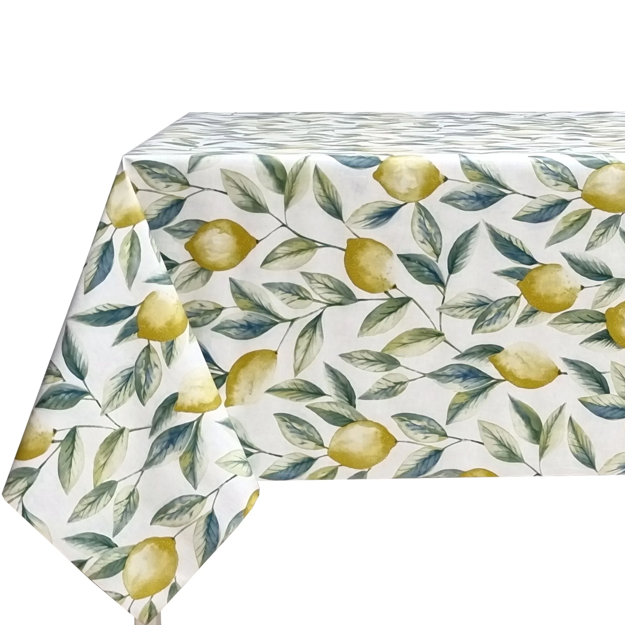 Mantel de PVC Impermeable y Antimanchas, Diseño de Limones Estilo Mediterráneo con Hojas Verdes, Fácil Limpieza, para Cocina, Comedor