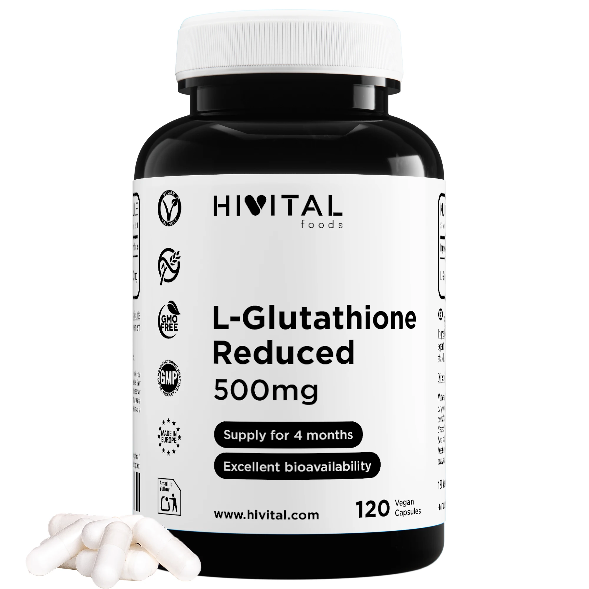 L-Glutatión Reducido 500 mg | 120 cápsulas veganas. Hivital