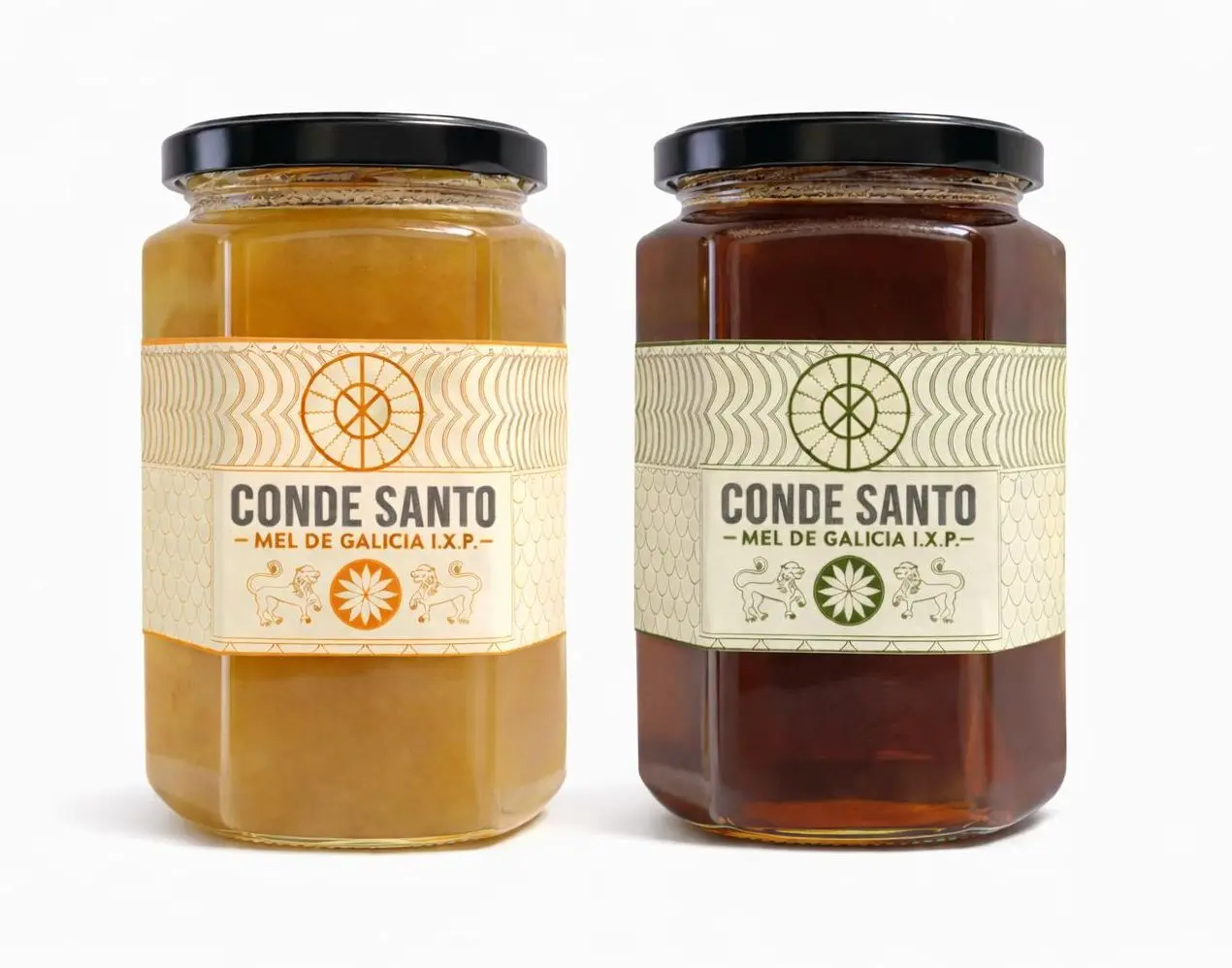 Pack Duo Miel Conde Santo de Galicia – 2 x 1 kg (Montaña y Costa) – Miel Artesanal 100 % Española, Cruda y Pura