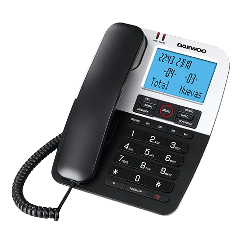 Daewoo DTC-410 Office Phone with Hands-Free Function, Modern Design, LCD Display, 20 Call Memory, Redial Function, Ideal for Office Use, Lightweight at 576g, Measures 204x168x92mm.