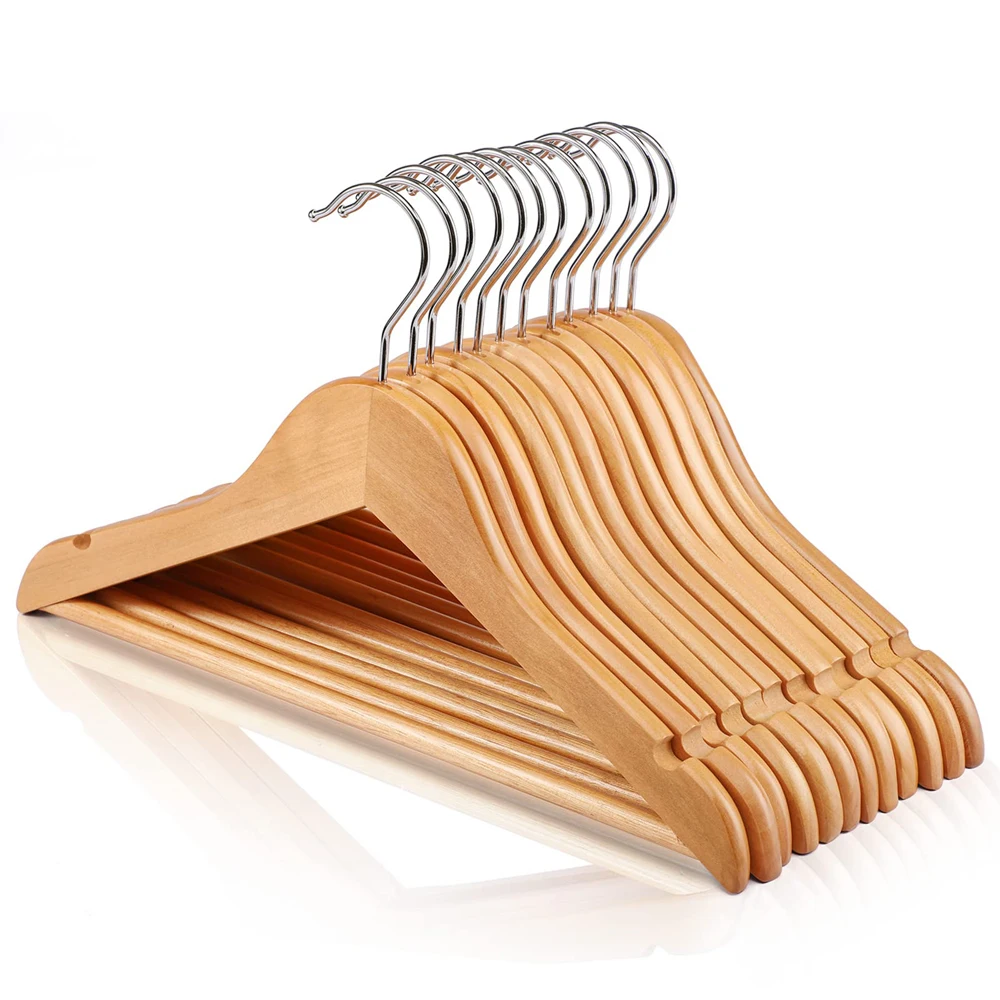 Aicasa - Perchas de Madera Natural para Ropa de Infantiles, Bebés, Niños, Hombros con Muescas, Antideslizantes para Chaquetas, Camisas, Pantalones, abrigos，Gancho Giratorio de 360°, Pack 6/12/24/48