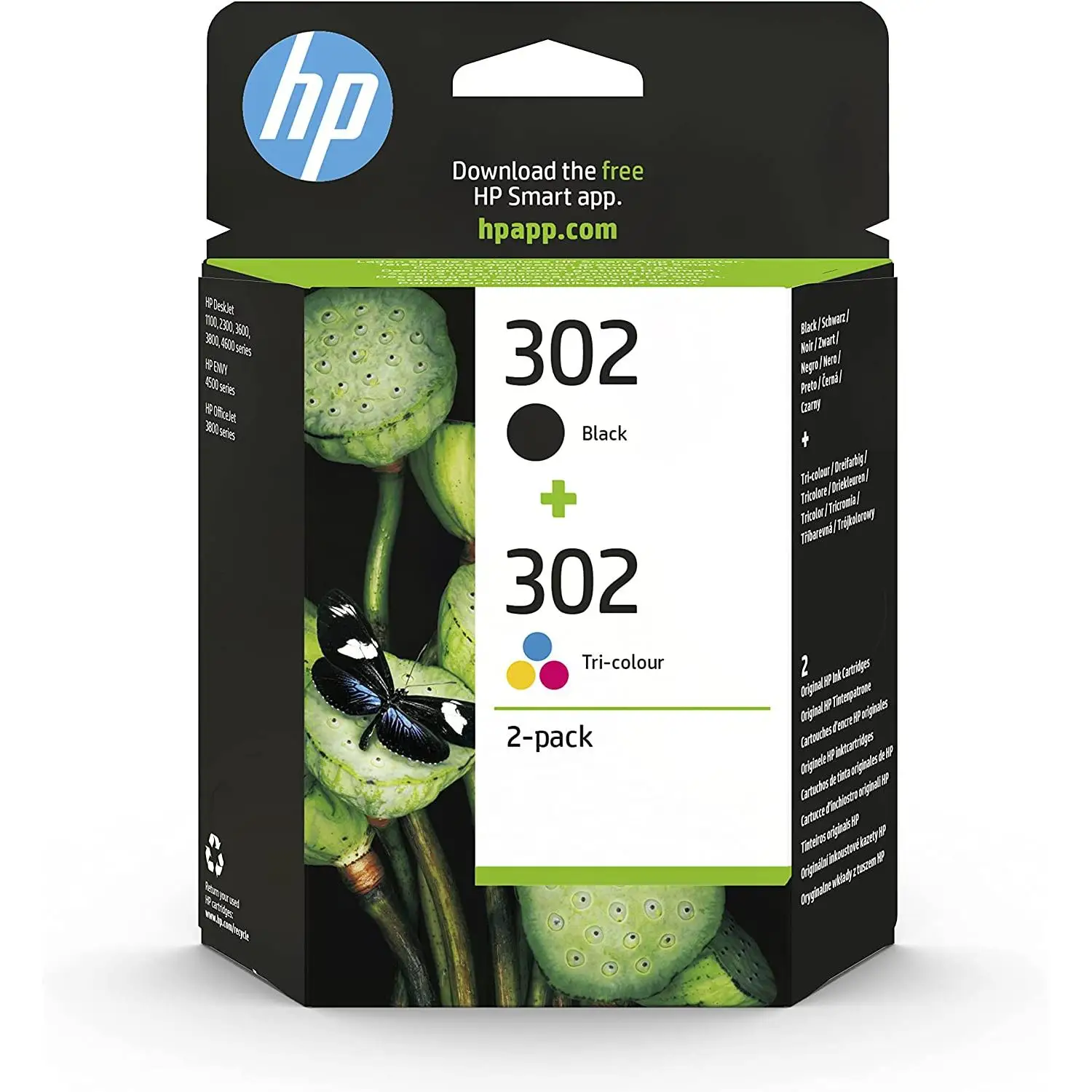 HP 302 X4D37AE, black and Tricolor, Pack of 2, original ink cartridges, Compatible with ink jet printers HP DeskJet 1110, 2130, 3630, HP ENVY 4520, HP OfficeJet 3830, 4650, 5220