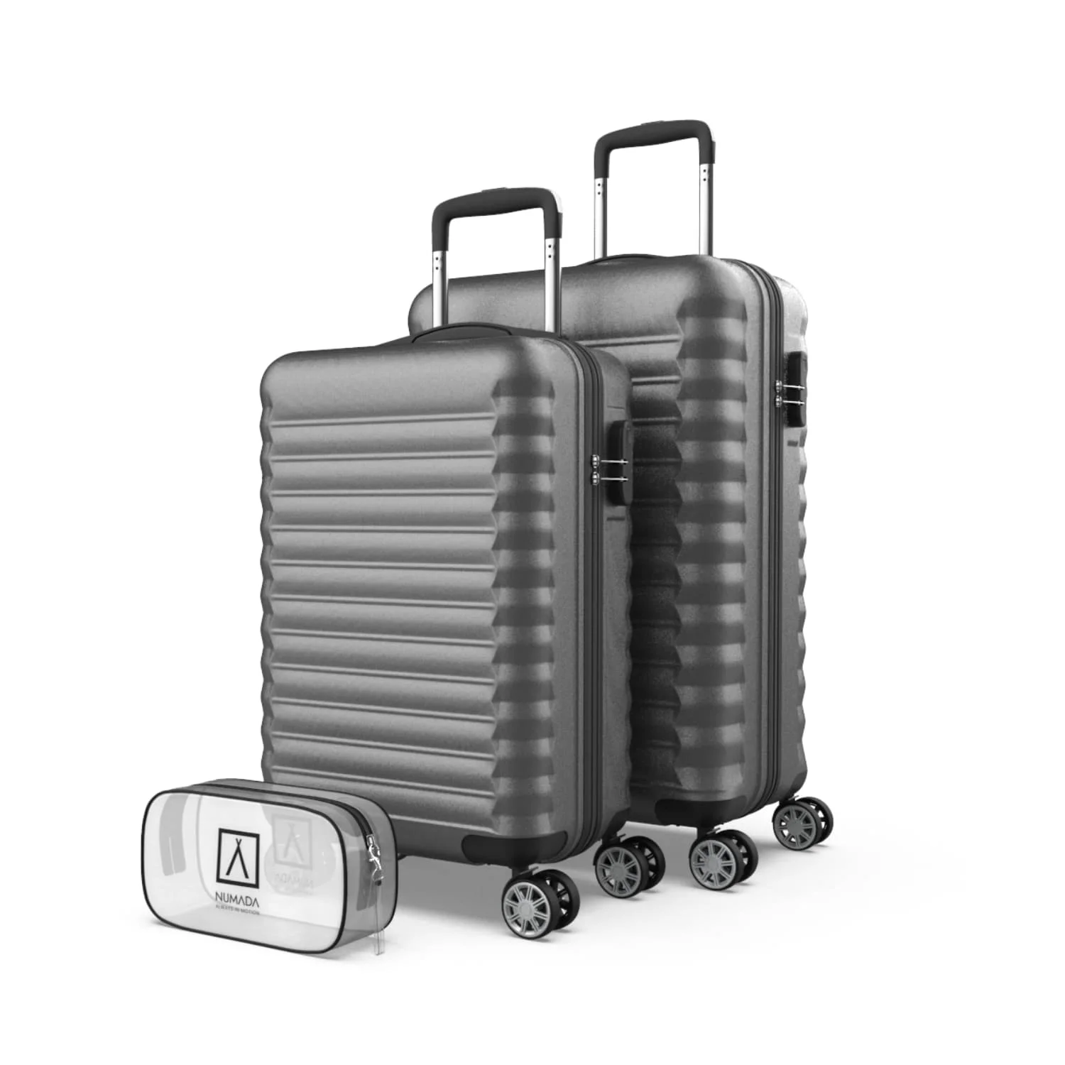Juego de Maletas Upfly Gris 3 pzs ABS. Maleta Cabina 53x33,5x22, Maleta Mediana 60L y Neceser