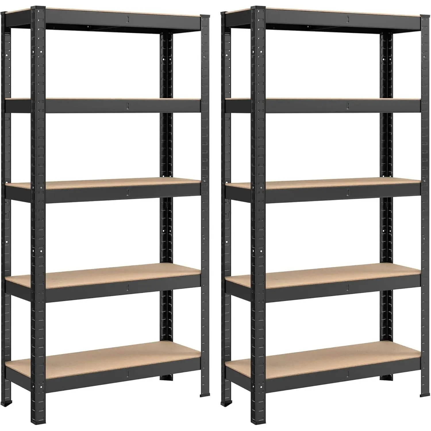 SONGMICS Juego de 2, Estantería Pesada de 5 Niveles, Estantería de Acero, Montaje Rápido, para Instrumentos, Garaje, Almacén, Trastero, Carga de 650 kg, 30 x 75 x 150 cm, Negro/Plata