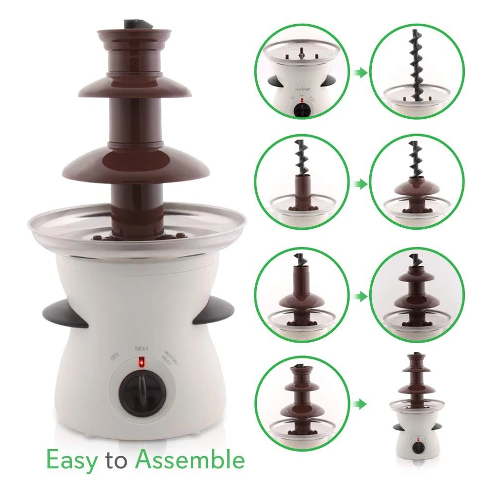 Silvano 3 tier chocolate fondue fountain, 80w, electric stainless chocolate warmer machine, hot and melt chocolate, butter and cheese, ideal for parties, events and weddings. excellent for chocolate lovers, 500 ml.